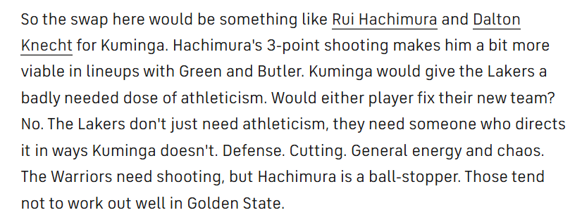 开云-库明加不适合湖人？2换1交易是无奈备选：八村垒也难立足勇士体系